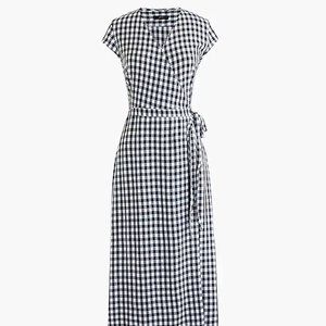 J. Crew Midi Wrap Dress in Navy Blue Gingham XS